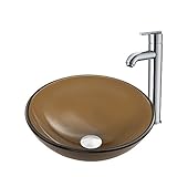 VIGO Sheer Sepia Frost Glass Vessel Bathroom Sink and Seville Vessel Faucet with Pop Up, Chrome [並行輸