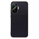 LOOF INVISIBLE CARD CASE-SHELL 本革 レザー カード収納 スマホケース for Xiaomi POCO F7 用 ケース カバー カードポケット ストラップホール 落下防止 シンプル 耐衝撃 薄型 軽量 leather [ブラック]