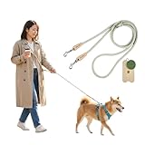 AIBPET 肩掛け対応 犬リード ハンズフリー 小型犬 中型犬 大型犬も安心 高強度ナイロン製 両手が空く散歩紐 長さ調整可能 排泄物袋ホルダー付き green 8mm