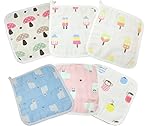 6重 ガーゼタオル ハンカチ 25CM ベビー 子供 幼稚園 保育所 ループ付 (6枚セット, きのこ)