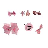 ノーブランド品 7個入り　リボン　赤ちゃん　ヘアクリップ　ヘアピン　クラウン　蝶結び　ヘアアクセサリ　髪飾り　髪留め　全5色選べる - ピンク