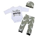 Lutents ベビー服 ロンパス カバーオール 三点セット 長袖 ロングパンツ 帽子付き 鹿柄 可愛い 女の子 男の子 カジュアル 快適 着心地良い 歩行服 パジャマ 新生児 出産祝いプレゼント