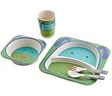 Greencherry 可愛い動物の食器　エコ竹繊維製品 天然竹の子供食器 子供食器セット ベビー竹食器セット 安全な竹の繊維 子供食器皿マグカップ 食糧ボールフォーク、スプーン 動物園　子供ベビープ