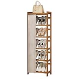 [SAQIANRE］ シューズラック 下駄箱 スリム 防塵カーテン付き 大容量 天然竹製 省スペース 大容量 三段/四段/五段/六段 靴収納ラック 靴箱 靴棚 靴収納 玄関収納 防水 防塵 防汚 室内 廊下 部屋 (6段-50×17×150cm)