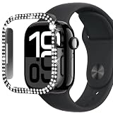 CIOODDW for アップルウォッチ カバー 40mm 41mm 42mm 44mm 45mm 46mm 49mm キラキラ 超簿軽量 耐衝撃 100%灵敏度 96颗 金属 ダブルダイヤモンド 飾りフレーム apple watch カバー Series ultra 3/2/1 /11/10/9/8/7/SE3/SE2/SE/6/5/4（46mm,ブラック,液晶フィルムなし）
