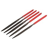 uxcell　ヤスリセット　赤いプラスチックコートハンドル　カッター　ハンドツール　4mm x 160mm 5本入り