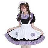 [AOTYP] メイド服 コスプレ コンカフェ メイド チェック柄 ショート丈 メイドコスチューム ハロウィン仮装 メンズ ギンガムメイド 一式 こすぷれ イベント パーティー 大人 女装 大きいサイズ ハロウィン 学園祭 撮影 オタクダンス パープル 3XL