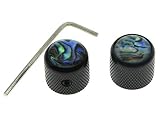 Dopro 2pcs Black Tele Telecaster Abalone Top Guitar Dome Knobs Bass Knobs with Set Screw and Wrench 