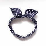 【Tomorrow and Everyday】 ベビー用 うさ耳 リボン ヘアバンド ドット 誕生日 出産祝い ギフト (40-44cm S, ネイビードット)