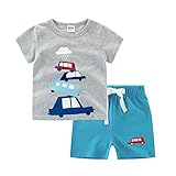 PANCY 子供服 春夏 コットン Ｔシャツ 短パン 上下セット 男の子 女の子 かわいい プリントＴシャツ 動物(ライトグレー,90cm)