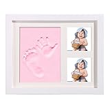 フォトフレーム　出産祝い　記念品　粘土　ベビー　赤ちゃん　足形　手形　写真　ギフト　プレゼント　新生児記念品　木製 (ピンク)