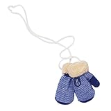 EOZY 子供用 手袋 ミトン ニット グローブ 暖かい 雪遊び お散歩 防寒 秋冬 男の子 女の子 通園 通学 裏起毛 キッズ手袋 ひも付き ストライプ ネイビー