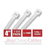 BuyCheapCables® 4" White Nylon Cable Zip Ties Self Locking 2.5mm Tensile Strength 18lbs, 100-Pack [並