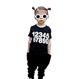 Karchi 子供服　ガールズ用 ベービー服 女の子 上下セット 半袖数字プリントTシャツ+長ズボン　 無地　 2点セット 子供誕生日プレゼント 女の子 新生児 春夏服 出産祝い 　ブラック (100