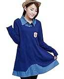 Tresor マタニティ 産前 産後 妊娠 初期 中期 後期 綿 素材 柔らかい生地 ゆったり 長袖 伸縮性いい ワンピース 保温性抜群 TRAP-152902　ブルーXL