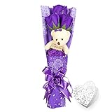 Yobansa 造花 ソープ フラワー プレゼント 枯れない お花 薔薇 花束 かわいいクマ 石鹸 バラ ブーケ プレゼント 誕生日 結婚 記念日 卒業 入学 出産 お祝い (3 本) (パープル)