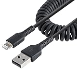 StarTech.com 高耐久Lightning - USB-Aケーブル 1m コイル（伸縮）型／ブラック／アラミド繊維補強／MFi認証／iPhone充電ケーブル／ライトニング- USB 変換ケーブル／カールコード RUSB2ALT1MBC