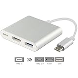 TUTUO USB Type-C ハブ 3 in 1 USB-c to HDMI+USB 3.0-A+USB C 3.1 変換アダプタ4K * 2K / 3840p New MacBook/Chromebook Pixel/ASUS Zenbook3 (シルバー)