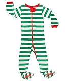 Elowel Baby Boys Girls Footedクリスマスストライプパジャマスリーコットンサイズ6 m-5y