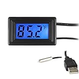 Keyniceデジタル温度計温度センサー電源供給、Fahrenheit度、摂氏度LCD display-black KN-125-USB
