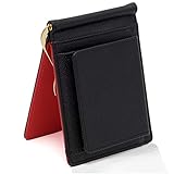 【GRAV】 マネークリップ 小銭入れ付き メンズ 財布 二つ折り 革（ICカードポケット 隠しポケット付き） (ブラック/レッド)