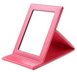 化粧 鏡 折りたたみ 卓上 スタンドミラー PU レザー ピンク 17.5×11cm けしょう...