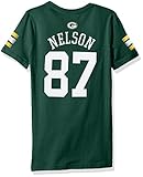 NFL Girls 7 – 16 Jordy NelsonグリーンベイPackersメインストライプVネックPlayer Name & Number半袖Tシャツ、ハンター、ミディアム/ ( 10 – 