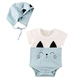 Baby Nest 夏 ベビー服 半袖ボディースーツ ロンパース 女の子 男の子 肩ボタン アニマル コットン100% ブルー 3-6M