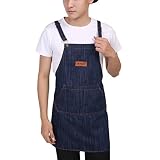 Yuena Care デニムエプロン エプロン デニム 作業エプロン メンズ 女性用 男性用 業務用 キッチン シェフエプロン おしゃれ ワークエプロン クロスバックストラップ調整可能 男女兼用