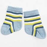 (グレェド) Groedo オーガニックコットン ベビー ソックス 水色・青緑・白・イエロー ストライプ サイズ01 (9～10cm 目安月齢6～12ヶ月)