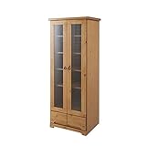 天然木パイン材のカントリー調ガラス扉キャビネット　(幅60cm・ ハイタイプ)ライトナチュラル色