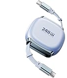 充電ケーブル 巻き取り式 USB Type-C to C 急速充電 絡み防止 データ転送 温度センサー搭載 正規充電器対応 スマートフォン対応 超高耐久 1M (ブルー)