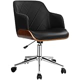 Artiss Ergonomic Office Chair Wooden Computer Desk Chairs with Height Adjustable PU Leather Seat, Mid Back and 360°-Swivel Se