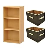 オープンラック 木製 3段 幅45×奥行29.4×高さ90cm インナーボックス2個付き 取手付き 布製 ナチュラル