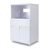 (DORIS) キッチンラック レンジ台 【モナ ホワイト】 キッチンカウンター キッチン収納 幅60cm コンセント付き 組み立て式