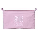 不二貿易 取っ手付きバスケット レクタングル スマイル 幅45×奥行30×高さ25cm ピンク 32865