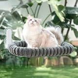 GUUSII HOME 折畳み式 ねこハンモック ねこベッド クッション 曲線パイプ 2025年新デザイン 吸盤 猫窓用ハンモック 猫窓 吸盤式 ペットベッド ねこ ネコ 窓際マット 通気メッシュ 日光浴 洗える 猫用 耐荷重約18KG ストレス解消 組立簡単 グレー キルティング設計 M