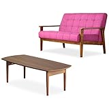 【セット品】岩附(IWATSUKI) ソファ×テーブルセット ソファー 2人掛け 肘付き ファブリック j) 2P ピンク 布 幅125cm Vive ヴィーヴ IW-73PK ＋ テーブル 折りたたみ ウォールナット 木製 長方形 完成品