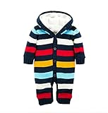 Cute Minorベビー服 女の子 かわいい　新生児 長袖 カバーオール 男の子 ロンパース 冬 ベビー 着ぐるみ 赤ちゃん ベビースーツ ボーダー出産祝い 綿 (2A, 紺色)