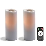 グレーFlameless Waxピラーキャンドルwithリモート| 2、ウォームホワイトのLEDのセット、電池付属 Set of 2- 8" グレー LC004296