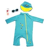 Sun Protection Zone 赤ちゃん初めての日光浴キット 乳児幼児用長袖サンスーツ サンキャップ サングラス Goddess Gardenオーガニックサンスクリーン カラー: ブルー