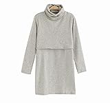 (マーシェル) Marshel マタニティ 授乳服 トップス 長袖 タートルネック 秋 冬 ボーダー おしゃれ グレー L