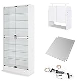 【福袋】【地球家具】フィギュアラック「ワイド」新シリーズセット 幅83cm 奥行29cm 【正規品】[鍵付きコレクションケース] [耐震]（開き戸 ハイタイプ本体+上置きハイタイプ+背面ミラー+LED） ホワイト