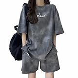 [mbolus] 半袖 セットアップ レディース スウェット 上下セット ジャージ プリント tシャツ ショートパンツ 2点セット Tシャツ ハーフパンツ 夏 薄手 部屋着 染め 大きいサイズ スポーツウェア
