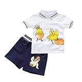 笑え熊 乳幼児 夏 文字カートゥーン 乳児 男童アニメ小鶏の半袖上着Tシャツ+ショートパンツセット 綿製 カジュアル 人気 普段着 キッズ  おしゃれ