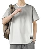 [SHANLIANG] Tシャツ メンズ 半袖 夏服 無地 綿100% 定番 大きいサイズ グラデーション 柔らかい 人気 軽い 薄手 快適 丸首 シルエット おしゃれ ファッション トップス 夏 (JP, アルファベット, M, ブラック)