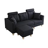 3人掛けカウチソファ（布地）6色展開 ヘッドレスト、クッション各2個付き｜Lunion-ラニオン-(代引及びお届け日時指定不可)