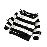 幼児の子供の赤ん坊の ストライプ の ちょう結びの ラウンドネック長袖シャツ OVERMAL の家の服 (黒い, 4T)