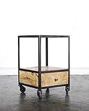 IRON/WD. BEDSIDE ON WHEEL/ブラウン スチール×ウッド インダストリアルサイドカート