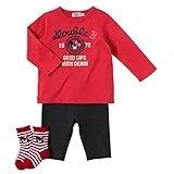 ダブルB(mikihouse) カレッジロゴ風長袖Ｔシャツ＋８分丈パンツ＋ソックス ３点ギフトセット 赤（02）